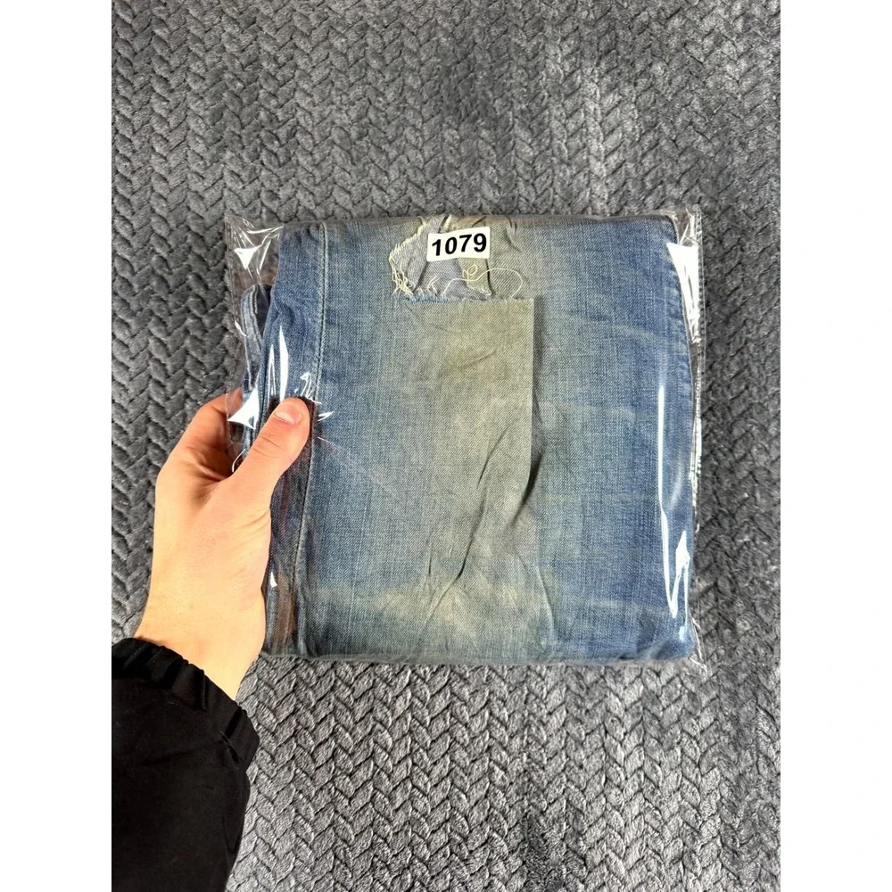 Levi's 502 Straight‎ Jeans Mens 34x32 Blue Whiskering Denim Mid Rise Distressed